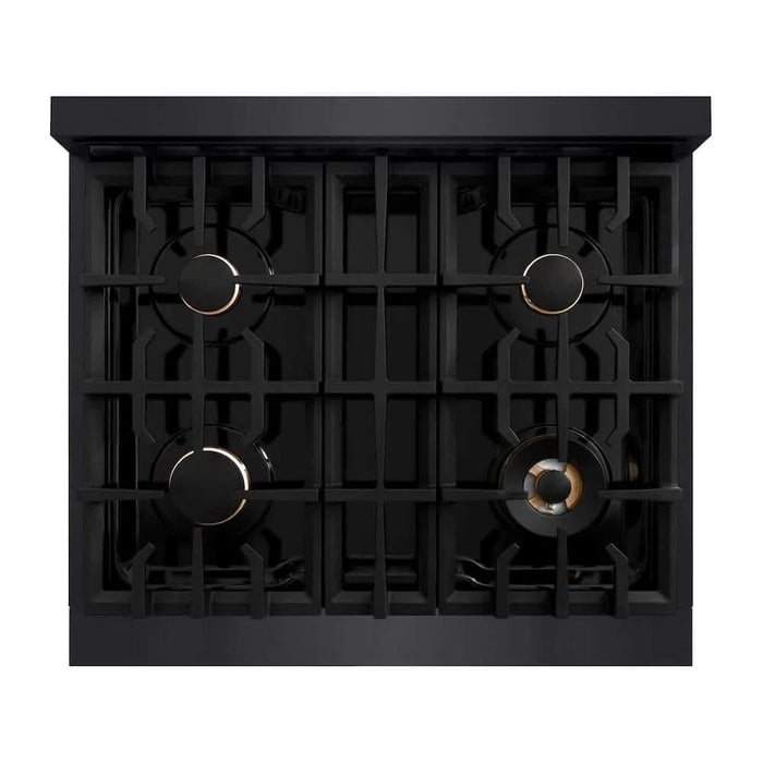 ZLINE 30" Select Gas Range Convection Gas Oven Black Stainless Steel Brass Burners HGRB-BR-30