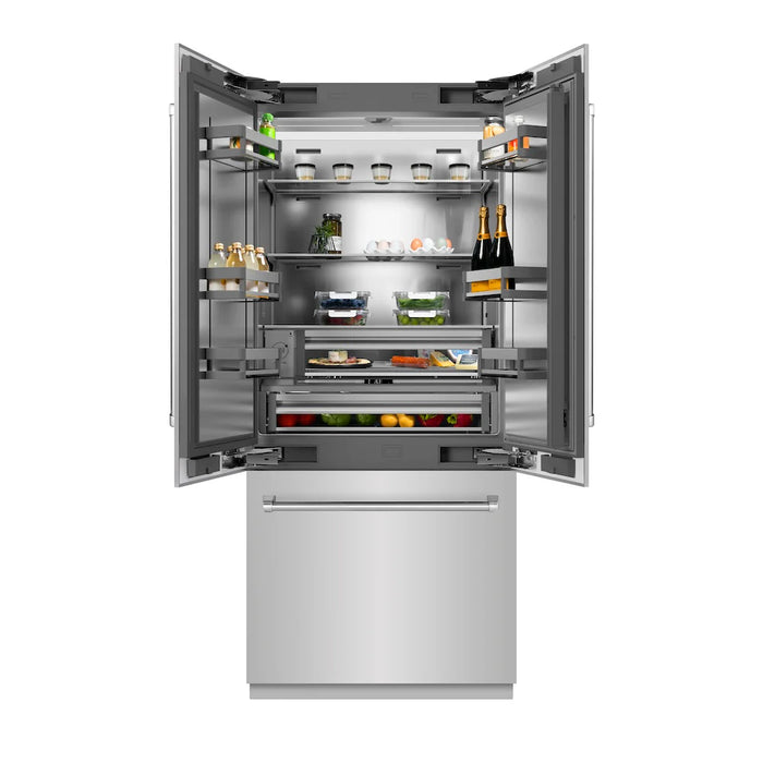 ZLINE 36" French Door Built-In Bottom Freezer Refrigerator, Water Dispenser, Ice Maker, Stainless Steel SRBIV-304-36