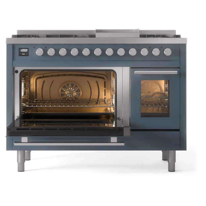 ILVE 48"Professional Plus Dual Fuel Range, Blue Grey UP48FWMPBG