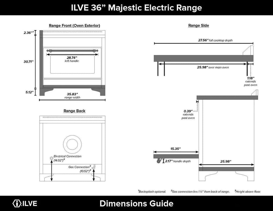 ILVE Majestic 36" Induction Range Glossy Black Copper Trim UMI09QNS3BKP