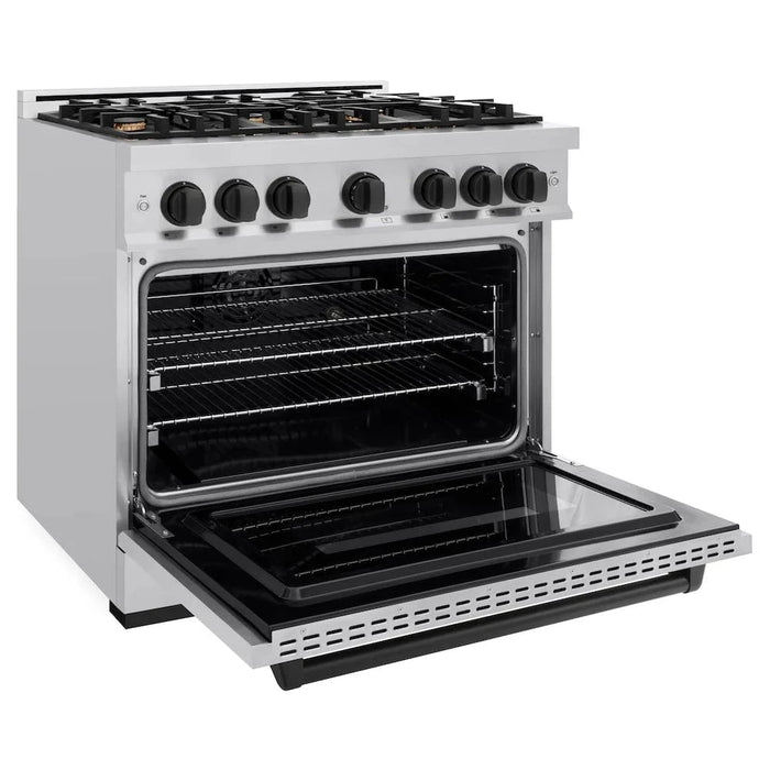 ZLINE 36" Dual Fuel Range, Gas Cooktop, Electric Convection Oven Stainless Steel, Matte Black CDRZ-36-MB