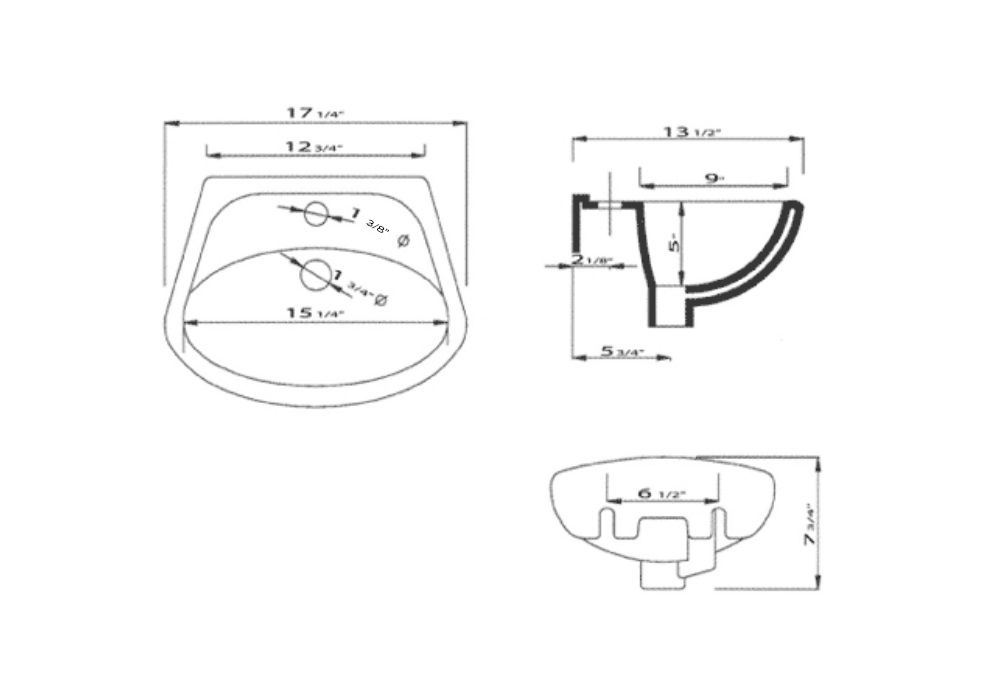 ALFI brand 17 1/4" White Rounded Porcelain Wall Mount Bathroom Sink Basin AB106