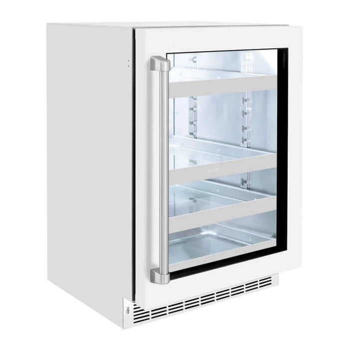 ZLINE 24" Touchstone 151 Can Beverage Fridge White Matte Glass Door RBSO-WM-24