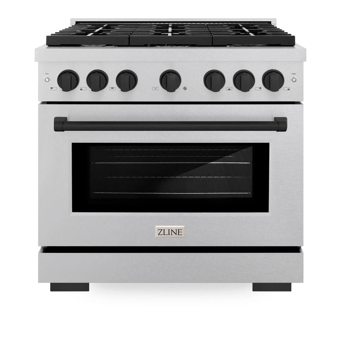 ZLINE 36"Paramount Dual Fuel Range DuraSnow® Matte Black SDRSZ-36-MB