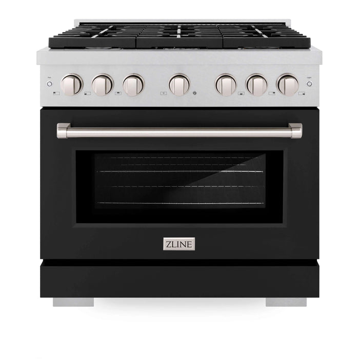 ZLINE 36"Paramount Dual Fuel Range DuraSnow® Black Matte SDRS-BLM-36