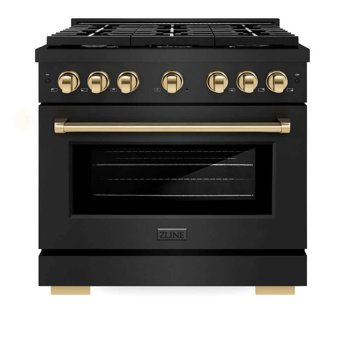 ZLINE 36"Gas Range, Convection Gas Oven, Black, Gold,SGRBZ-36-G