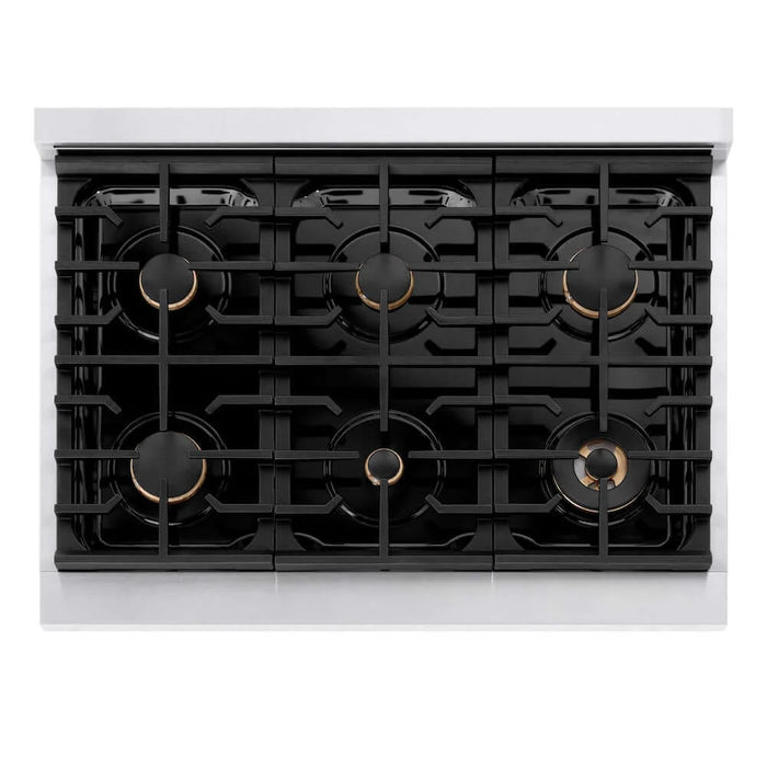 ZLINE 36"Gas Range, Convection Gas Oven, DuraSnow® Black Matte, Champagne Bronze SGRSZ-BLM-36-CB