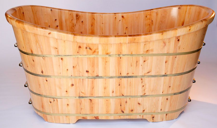 ALFI brand 63'' Free Standing Cedar Wooden Bathtub AB1105