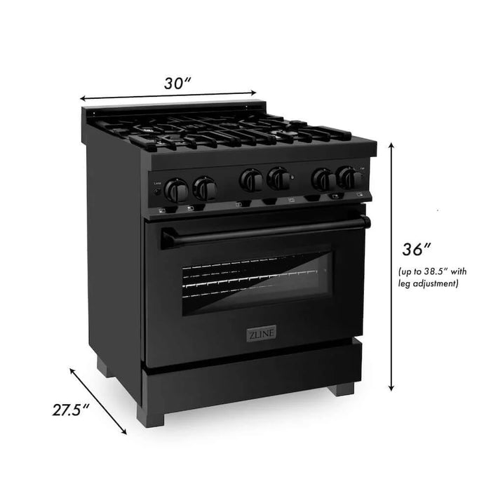 ZLINE 30 " Package Range RGB-30, Range Hood BSKBN, Microwave MWD-1 , Dishwasher DW-BS-24,  4KP-RGBRH30-MWDW