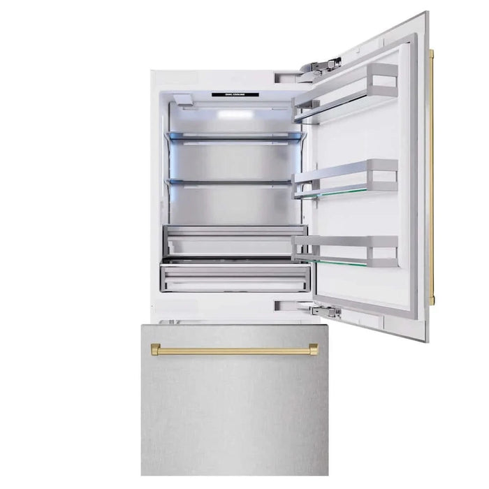 ZLINE 36" Built-In Bottom Freezer Refrigerator,Water Dispenser, Ice Maker, DuraSnow® Champagne Bronze RBITZ-SN-36-CB