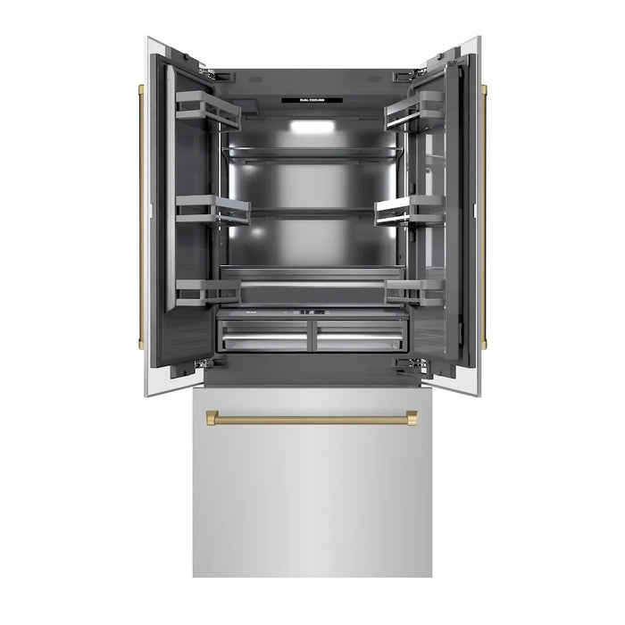 ZLINE Autograph Edition 36" French Door Built-In Bottom Freezer Refrigerator, Water Dispenser, Ice Maker, Stainless Steel, Graphite Gray Interior, Helix Handles GRBIVZ-30436KCB