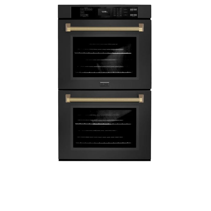 ZLINE Autograph Edition 30" Professional True Convection Double Wall Oven, Air Fry, Self Clean, Black Stainless Steel, Helix Handles WADBZ-30-KCB