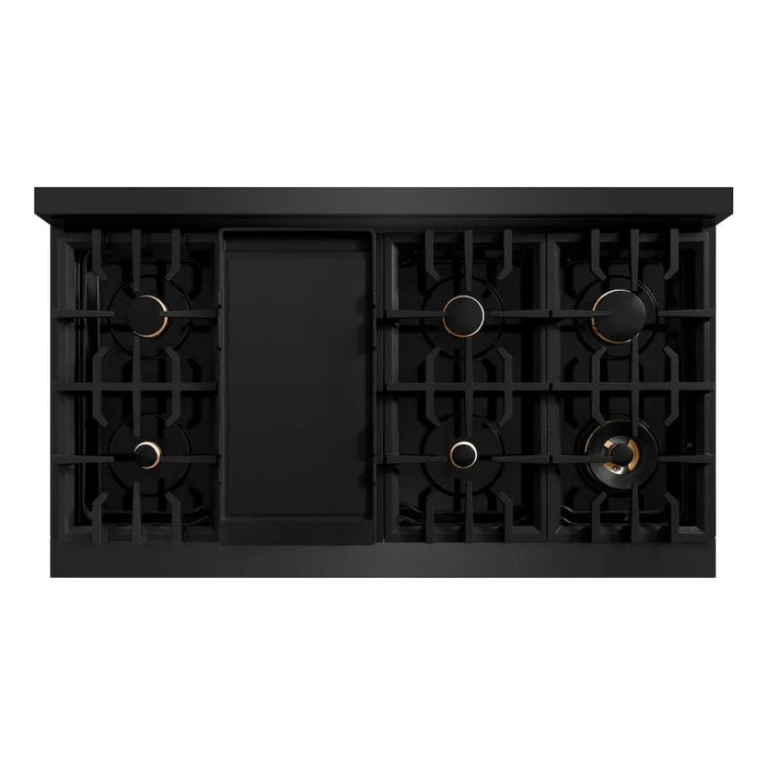 ZLINE 48" Dual Fuel Range, Gas Cooktop, Electric Convection Oven Black Stainless Steel, Champagne Bronze CDRBZ-48-CB