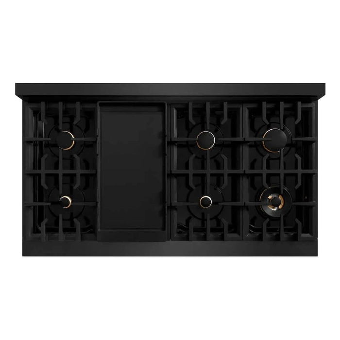 ZLINE 48" Classic Gas Range, Convection Gas Oven Black Stainless Steel, Gold CGRBZ-48-G