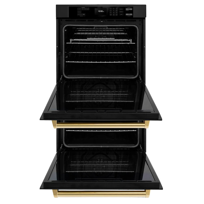 ZLINE 30"Professional True Convection Double Wall Oven, Air Fry, Self Clean Black Stainless Steel, Gold WADBZ-30-G