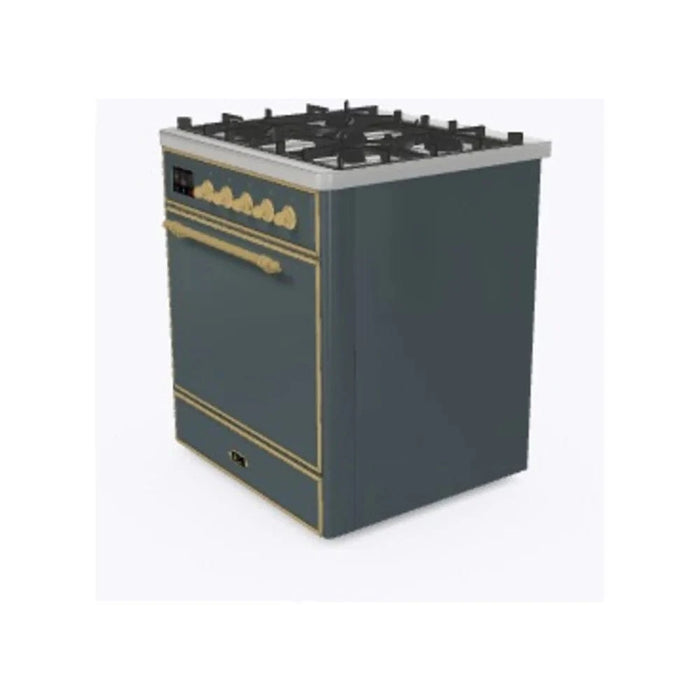 ILVE 30"Majestic II Liquid Propane Dual Fuel Range, Blue Grey, Brass Trim UM30DQNE3BGGLP
