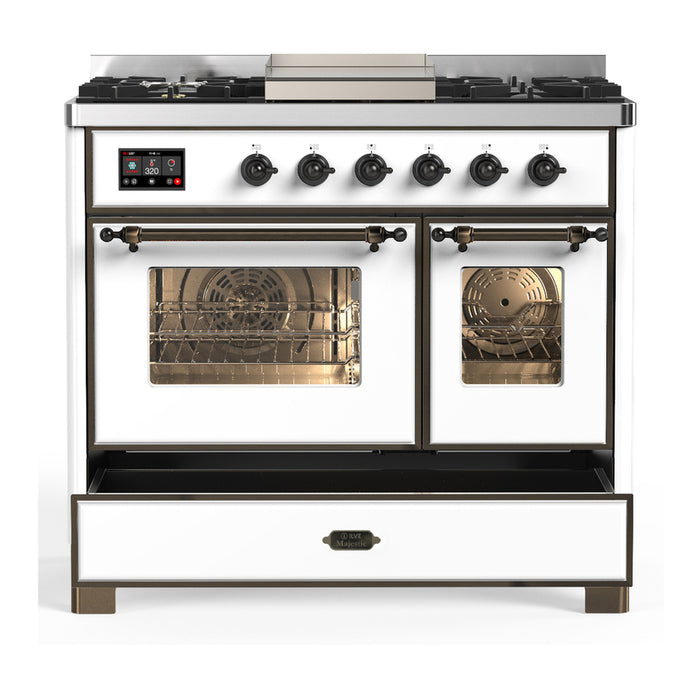 ILVE Majestic III 40" Dual Fuel, Range, White, Burnished Trim UMD40FNR3WHB