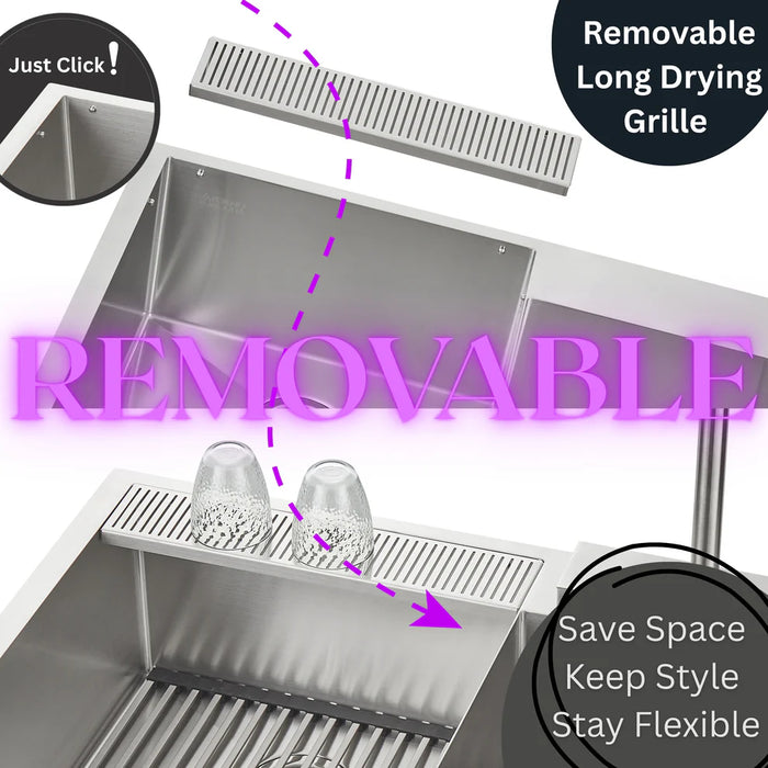 FORNO ACQUA 33" Drop-In/Undermount Stainless Steel Sink Faucet & Waterfall H-XN30