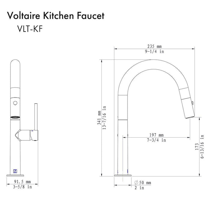 ZLINE Voltaire Kitchen Faucet, Polished Gold, VLT-KF-PG