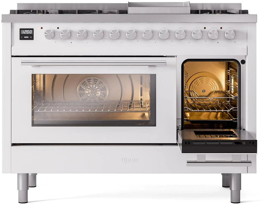 ILVE 48"Professional Plus Dual Fuel Range, White UP48FWMPWH