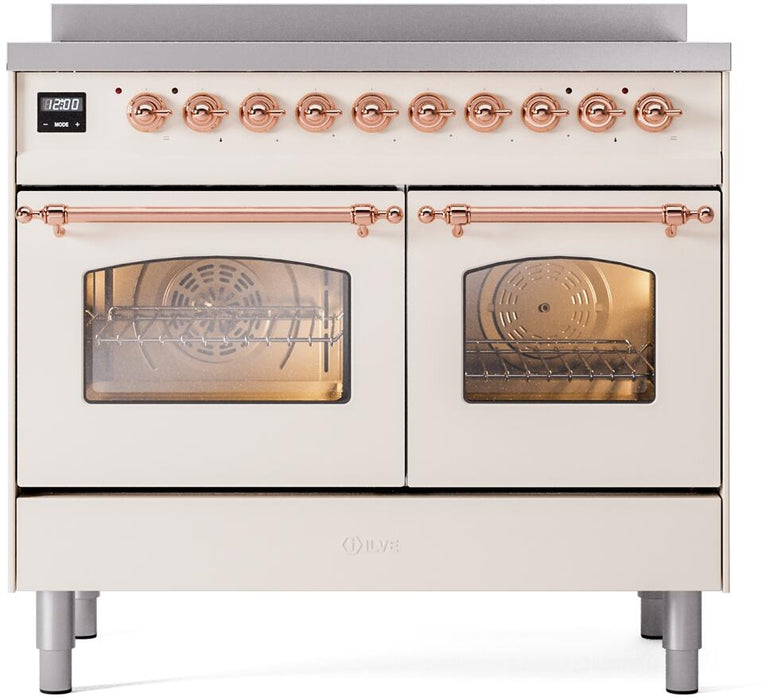 ILVE Nostalgie II 40" Electric Range, Antique White, Copper Trim UPDI406NMPAWP ILVE