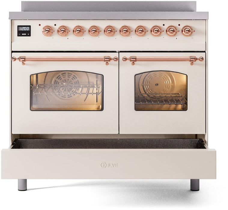 ILVE Nostalgie II 40" Electric Range, Antique White, Copper Trim UPDI406NMPAWP ILVE