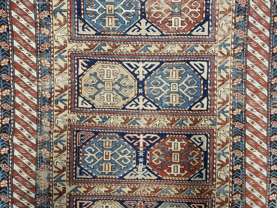 3' 4" X 4' 11" Antique Handmade Shirvan Kazak Caucasian Wool Rug Colorful