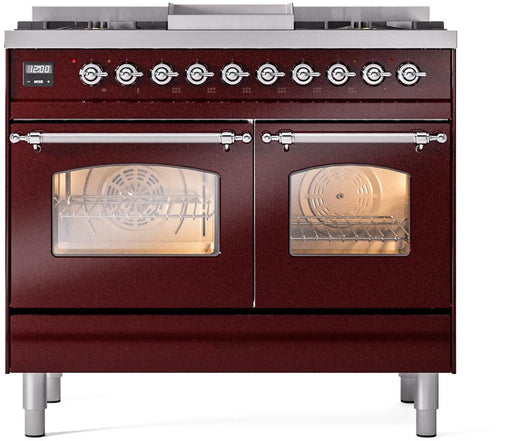 ILVE Nostalgie II 40" Dual Fuel Natural Gas Range, Burgundy, Chrome Trim UPD40FNMPBUC ILVE