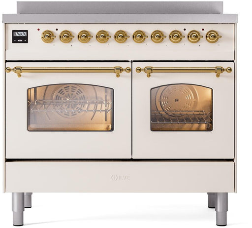 ILVE Nostalgie II 40" Electric Range, Antique White, Brass Trim UPDI406NMPAWG ILVE