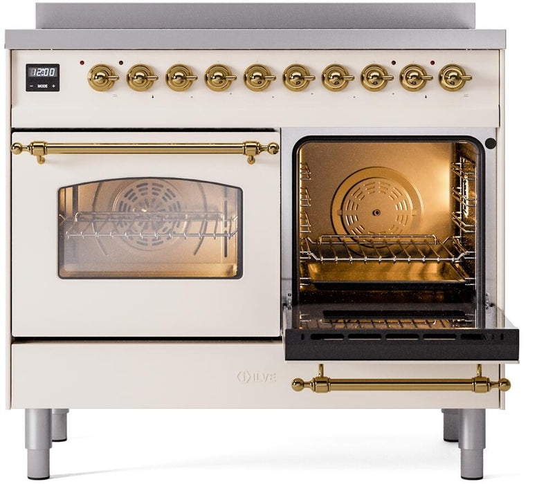 ILVE Nostalgie II 40" Electric Range, Antique White, Brass Trim UPDI406NMPAWG ILVE