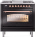 ILVE Nostalgie II 36" Dual Fuel Liquid Propane Range, Glossy Black, Copper Trim UP36FNMPBKPLP ILVE