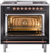 ILVE Nostalgie II 36" Dual Fuel Liquid Propane Range, Glossy Black, Copper Trim UP36FNMPBKPLP ILVE