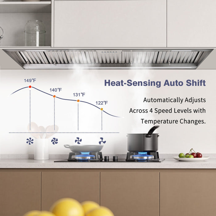 60" Range Hood Insert, 1200 CFM Stainless Steel Ducted Vent Hood Insert with Dimmable LED Lights - NX-19IS-60