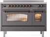 ILVE Nostalgie II 48" Electric Range, Matte Graphite, Bronze Trim UPI486NMPMGB ILVE