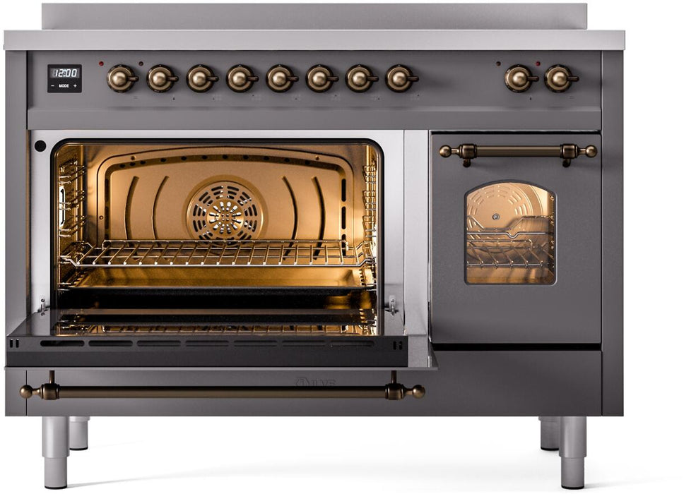 ILVE Nostalgie II 48" Electric Range, Matte Graphite, Bronze Trim UPI486NMPMGB ILVE