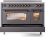 ILVE Nostalgie II 48" Electric Range, Matte Graphite, Bronze Trim UPI486NMPMGB ILVE