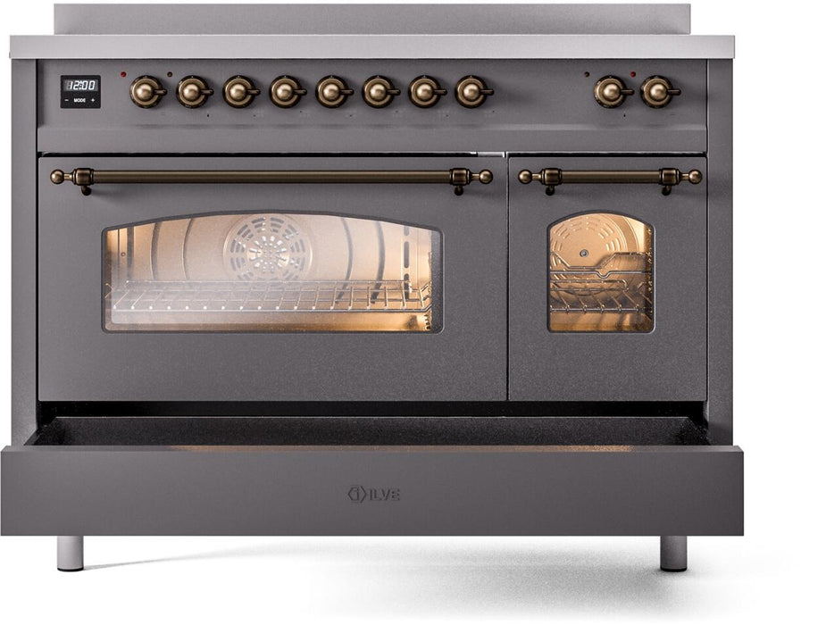 ILVE Nostalgie II 48" Electric Range, Matte Graphite, Bronze Trim UPI486NMPMGB ILVE