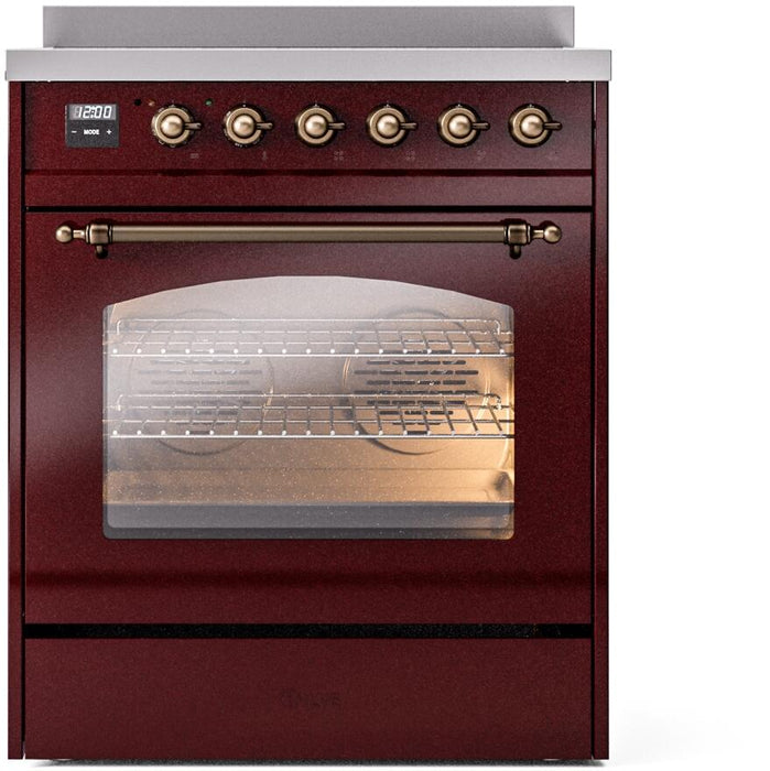 ILVE Nostalgie II 30" Electric Range, Burgundy, Bronze Trim UPI304NMPBUB ILVE