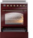 ILVE Nostalgie II 30" Electric Range, Burgundy, Bronze Trim UPI304NMPBUB ILVE