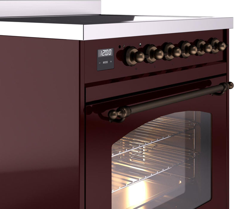 ILVE Nostalgie II 30" Electric Range, Burgundy, Bronze Trim UPI304NMPBUB ILVE