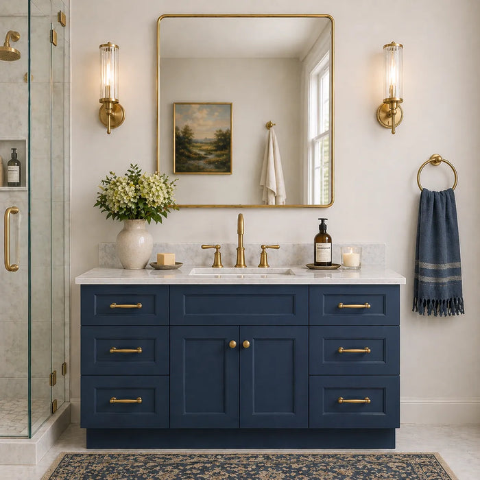 60 Inch Navy Blue Shaker Single Sink Bathroom Vanity with Drawers