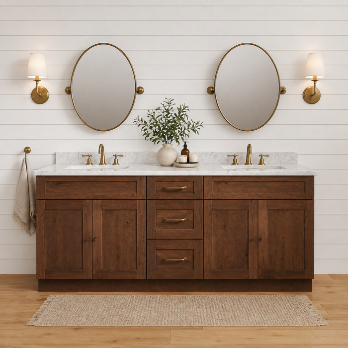 60 Inch Rustic Shaker Double Sink Bathroom Vanity with Drawers