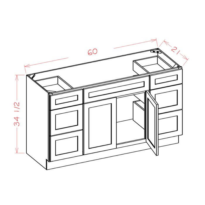 60 Inch Rustic Shaker Single Sink Bathroom Vanity with Drawers