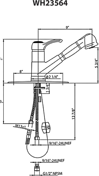 Whitehaus Single Hole Lever Kitchen Faucet, Pull Out Spray Head WH23564-C