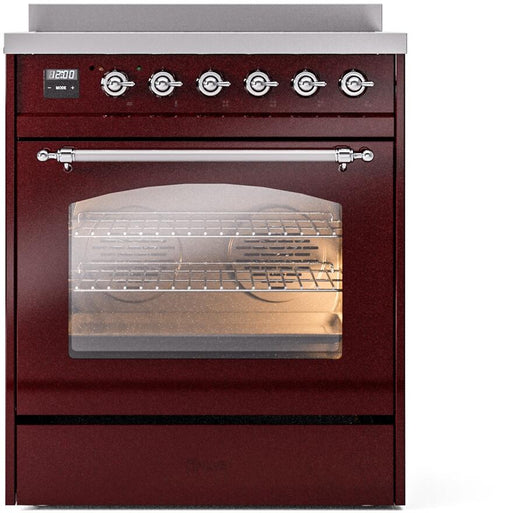 ILVE Nostalgie II 30" Electric Range, Burgundy, Chrome Trim UPI304NMPBUC ILVE