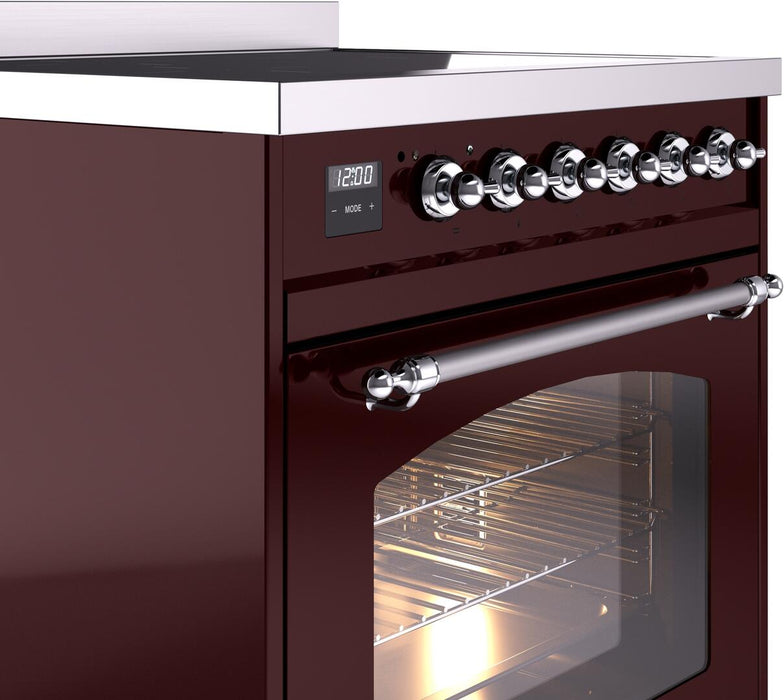 ILVE Nostalgie II 30" Electric Range, Burgundy, Chrome Trim UPI304NMPBUC ILVE