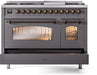 ILVE Nostalgie II 48" Dual Fuel Liquid Propane Range, Matte Graphite, Bronze Trim UP48FNMPMGBLP ILVE