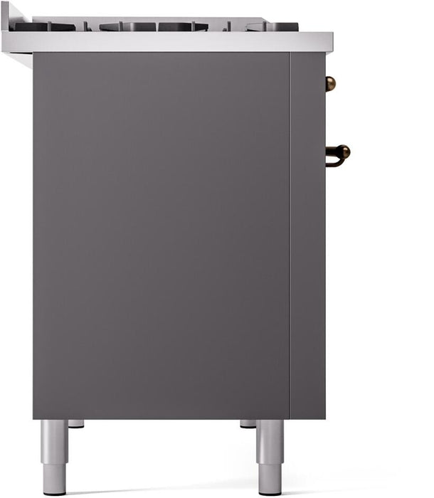 ILVE Nostalgie II 48" Dual Fuel Liquid Propane Range, Matte Graphite, Bronze Trim UP48FNMPMGBLP ILVE