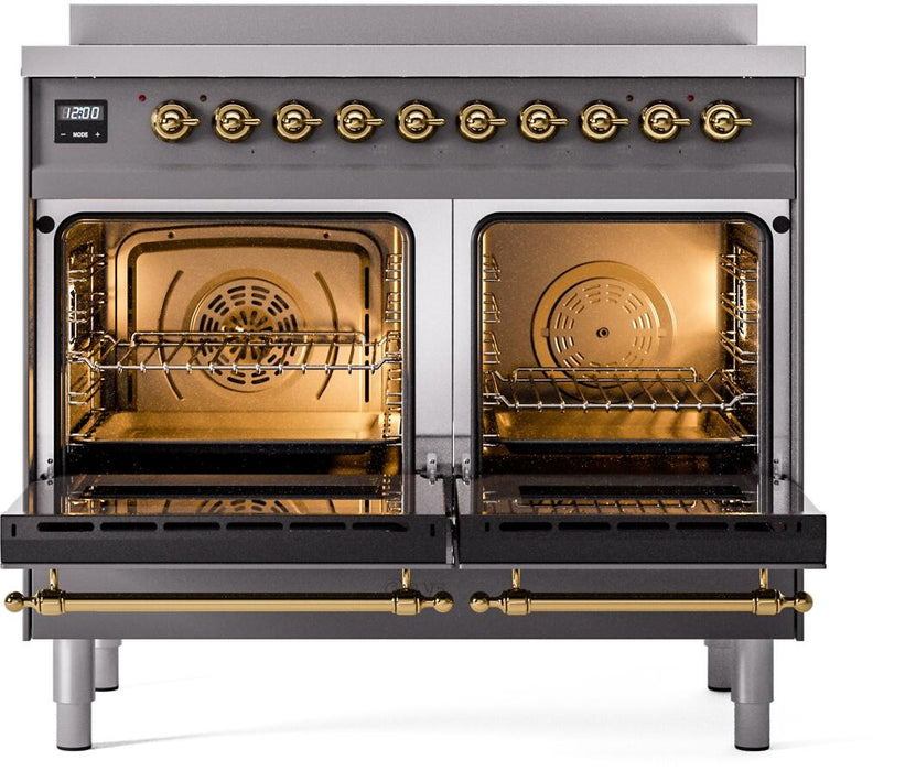 ILVE Nostalgie II 40" Electric Range, Matte Graphite, Brass Trim UPDI406NMPMGG ILVE