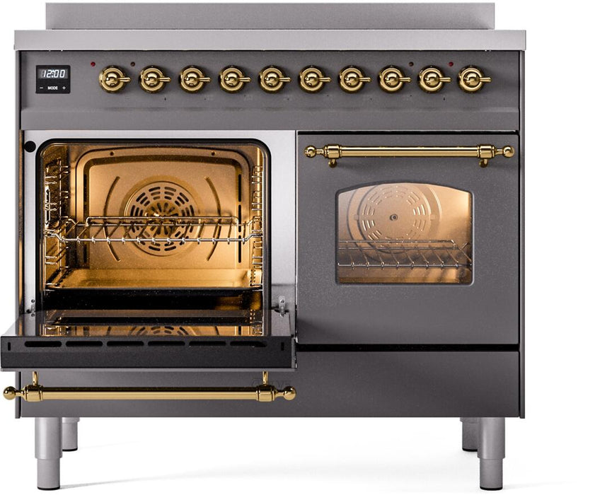 ILVE Nostalgie II 40" Electric Range, Matte Graphite, Brass Trim UPDI406NMPMGG ILVE